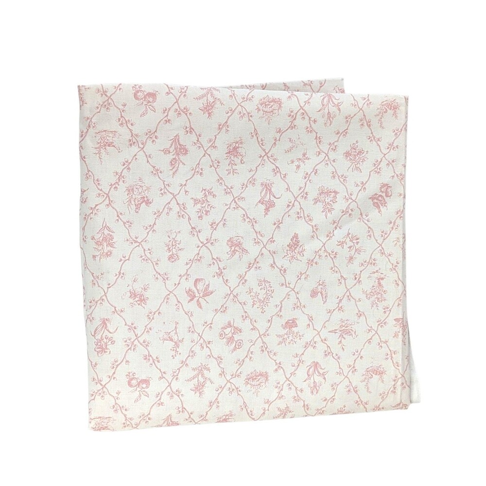 VTG Waverly Tiny Toile Fabric Piece Pink Cream 40” x 83” French Country Trellis